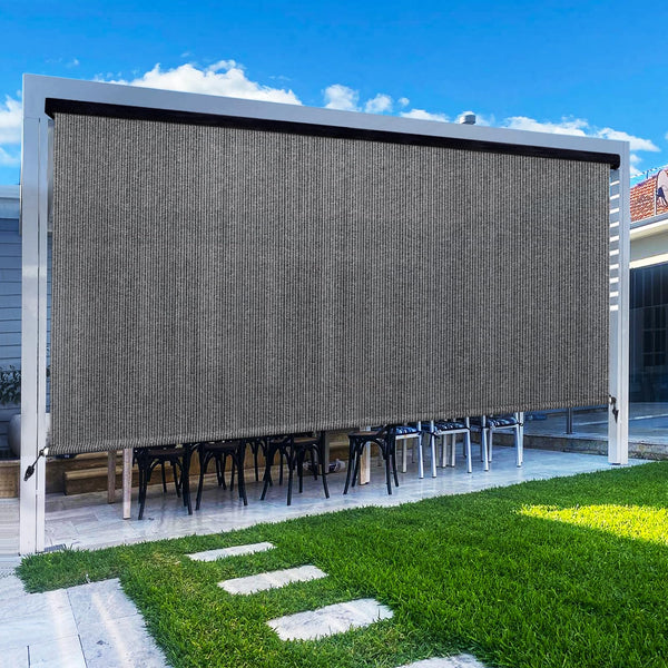 Shade&Beyond Outdoor Roller Shades 4' W x 8' H Gray Patio Roll Up Blinds with Aluminum Valance 220GSM Exterior Shade Cloth Roll for Porch Gazebo Pergola Balcony Backyard