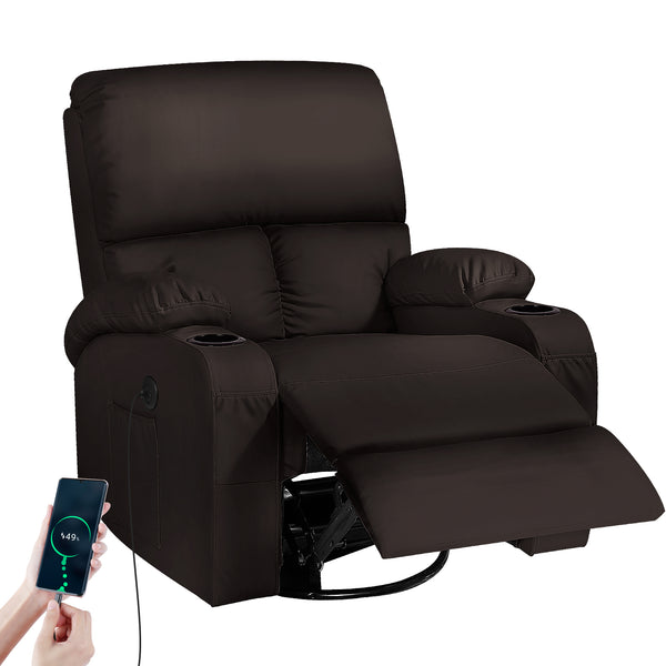 Shade&Beyond Rocking Recliner Chair, Massage Rocker Recliner Chair with Vibration Massage and Heat, USB and Type-C Ports,360° Swivel Faux Leather Chairs, Living Room, Bedroom, Nursery, RV,