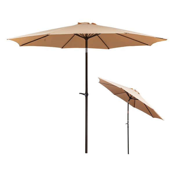 Parapluie de Jardin 300x245cm - Double Toit Ventilé, Manivelle Verre, 8 Baleines Réglables (Kaki)