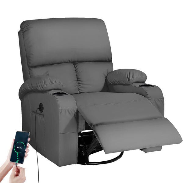 Shade&Beyond Rocking Recliner Chair, Massage Rocker Recliner Chair with Vibration Massage and Heat, USB and Type-C Ports,360° Swivel Faux Leather Chairs, Living Room, Bedroom, Nursery, RV,