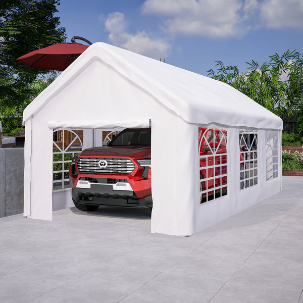 Abri de Stationnement 3x6 m - Tente Garage Imperméable avec Porte Enroulable pour Voiture, SUV et Camionnette - Parois et Toit Amovibles