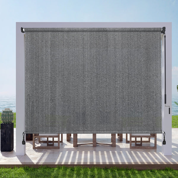 Shade&Beyond Outdoor Roller Shade Walnut Exterior Cordless Patio Roll Up Shades for Outside Pergola Porch, Outdoor Blinds for Patio
