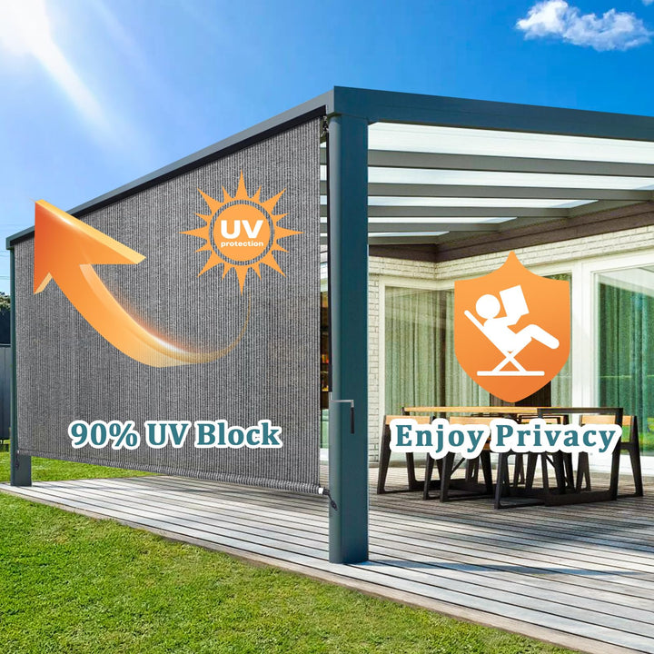 Shade&Beyond Outdoor Roller Shades 4' W x 8' H Gray Patio Roll Up Blin ...