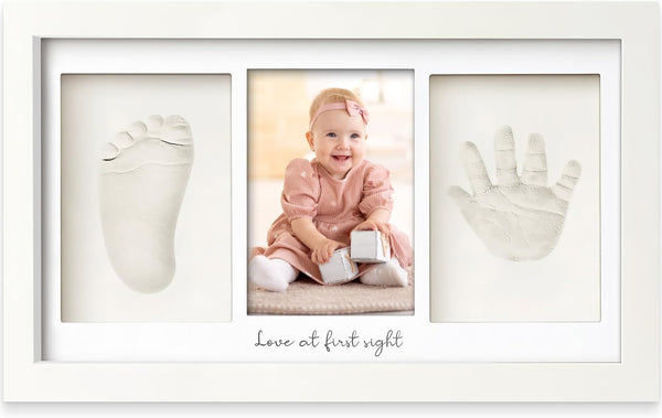 Baby Hand-Fußabdruck Set Gips mit Rahmen - Geschenk zur Geburt Alpine White