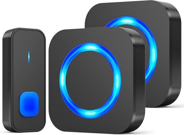Funkklingel Set, wasserdicht, 400m. Inkl. 2 Empfänger, 55 Töne. Farbe: Schwarz