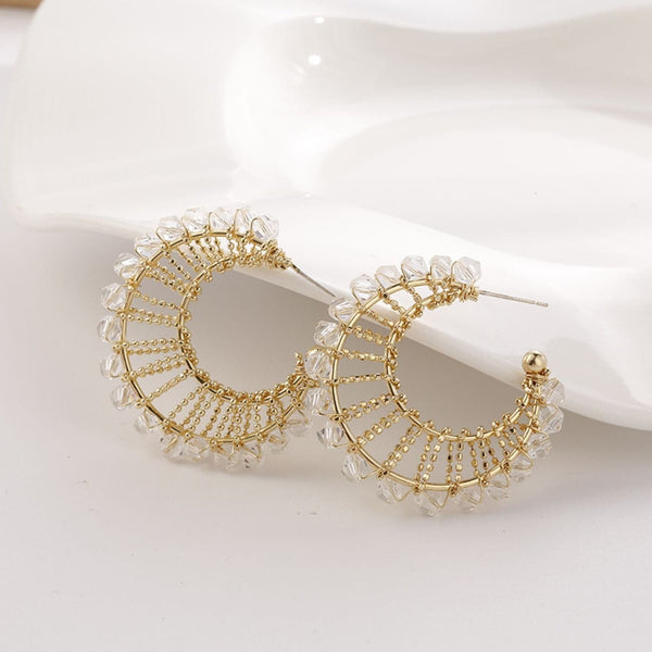 EVERSHOT Fashion crystal metal C-shaped earrings women's silver needle high-end earrings