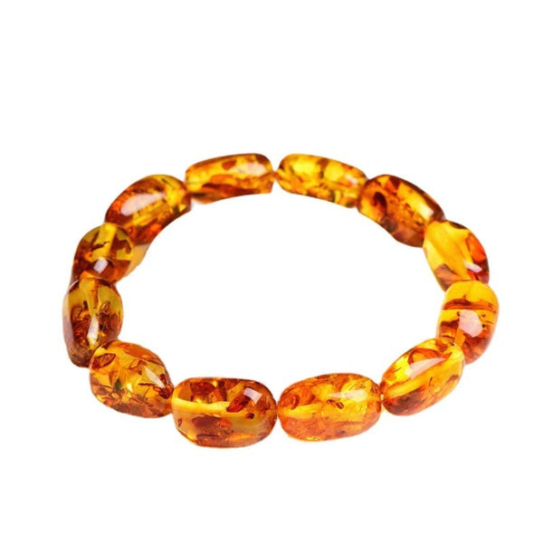 EVERSHOT Jewelry of yellow amber，Natural Amber Bracelet on Elastic Band ,Amber Bracelets,Real Amber Beads