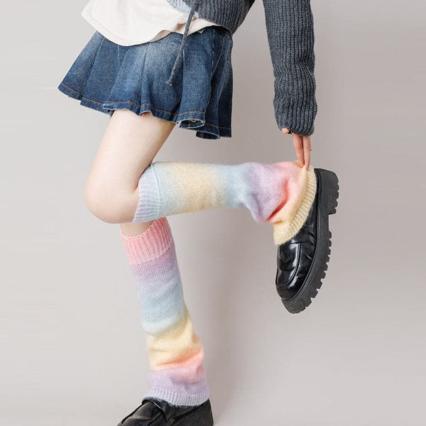 OXYVAN Women Girls Lolita Ribbed Knit Leg Warmers Student Long Leggings Goth Streetwear